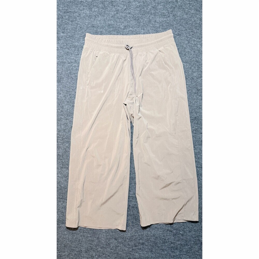 Athleta Avenue Wide Leg Crop Pants Womens Size 14 Taupe Beige Drawstring